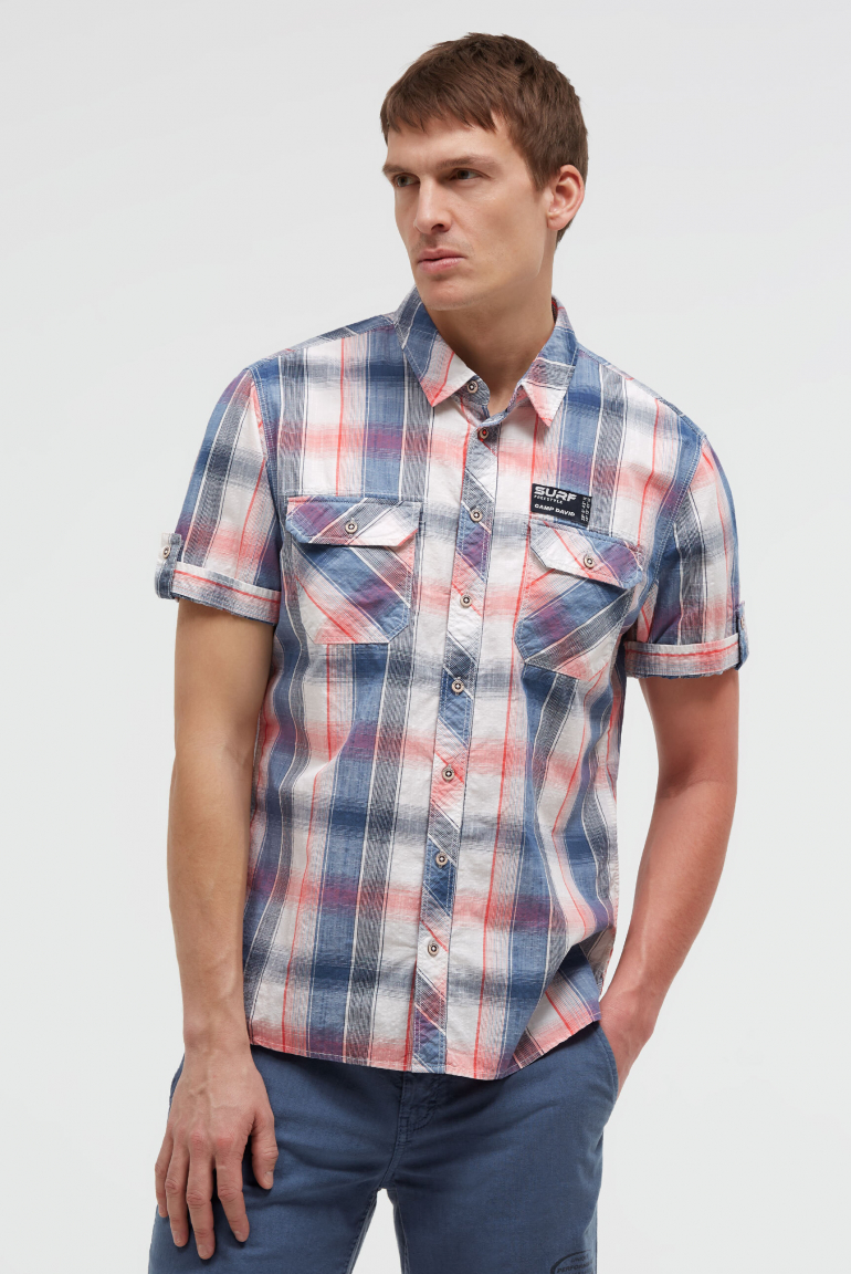 Karohemd Kurzarm mit Klappentaschen und Back-Print