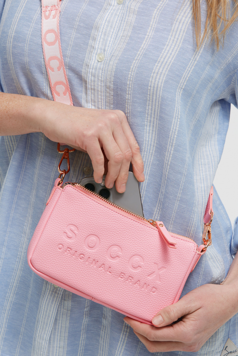 Kleine Umhängetasche mit Logo und Intarsia-Webriemen