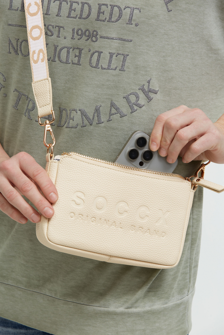 Kleine Umhängetasche mit Logo und Intarsia-Webriemen