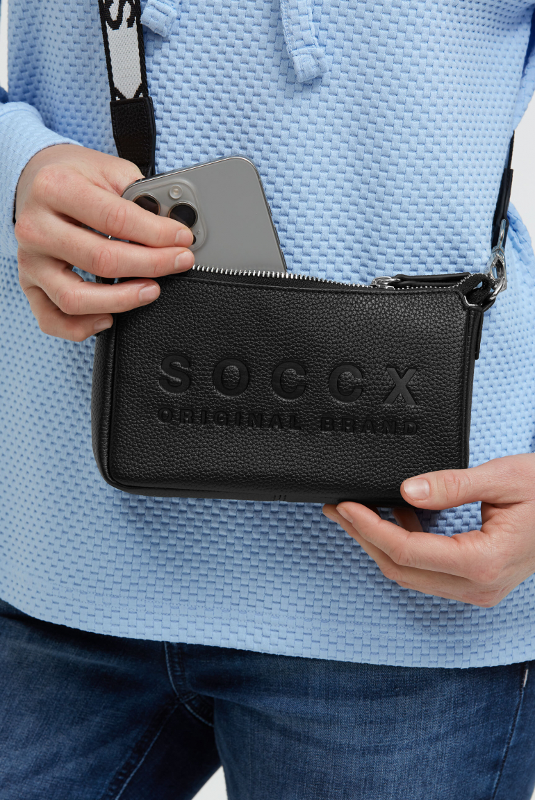 Kleine Umhängetasche mit Logo und Intarsia-Webriemen