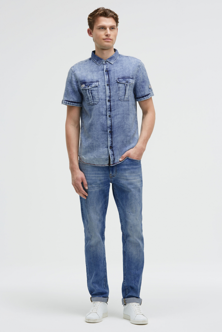 Kurzarmhemd im Denim Vintage Look