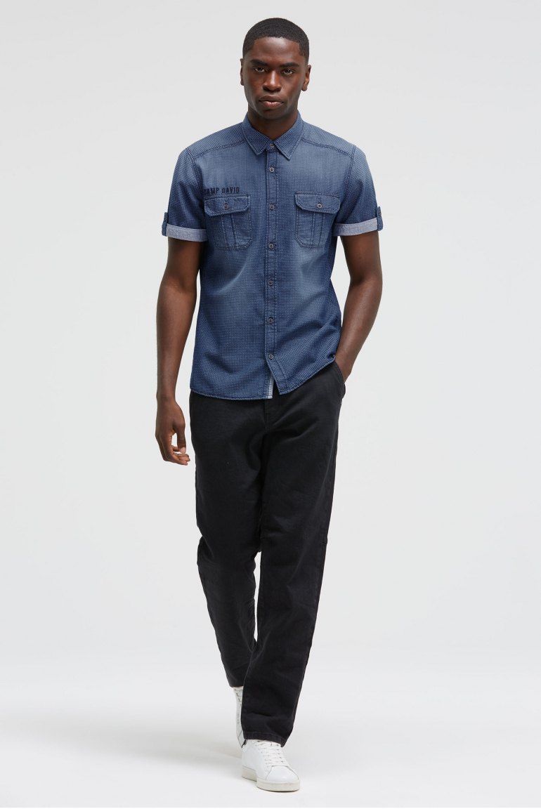 Kurzarmhemd im Jacquard Denim Look