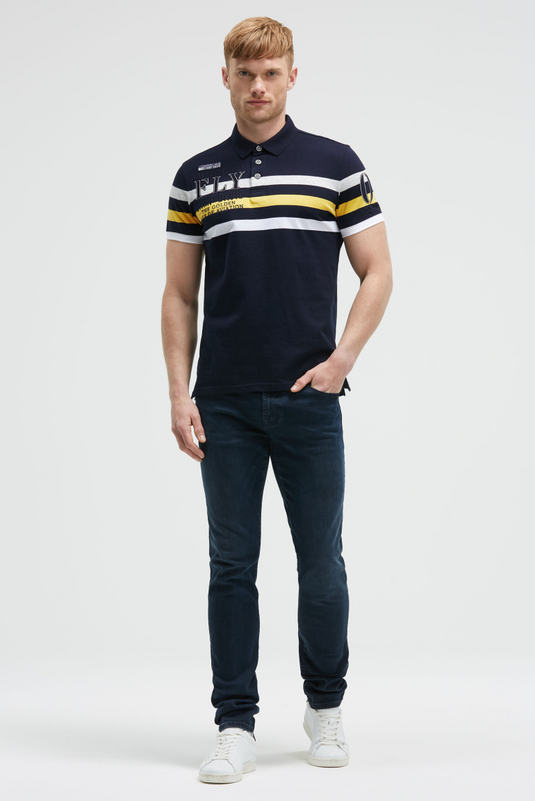 Kurzarmpolo mit Streifen-Design und Artworks