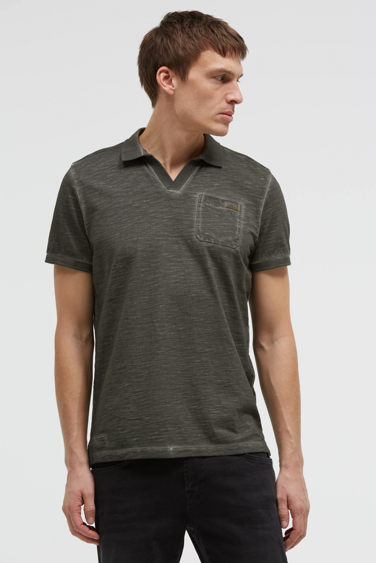 Kurzarmpolo mit V-Neck und Back-Print