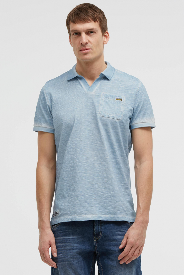 Kurzarmpolo mit V-Neck und Back-Print