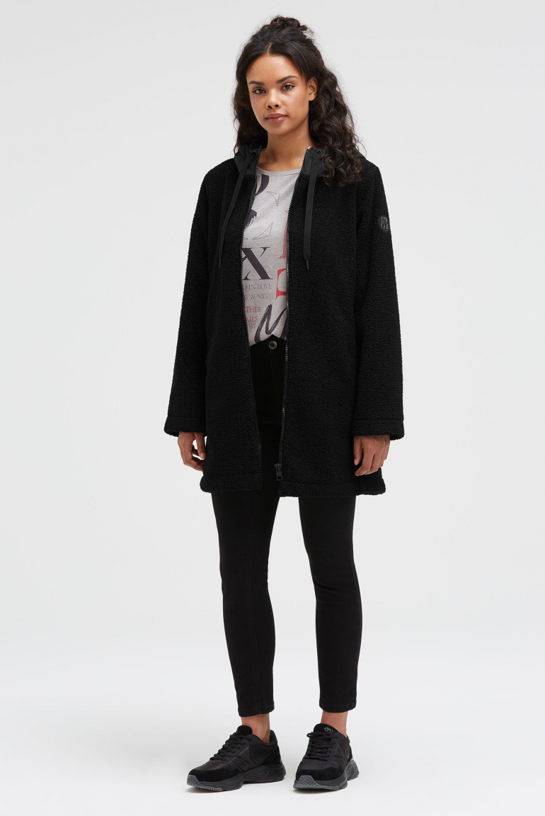 Kurzmantel mit Bouclé-Optik und Kapuze