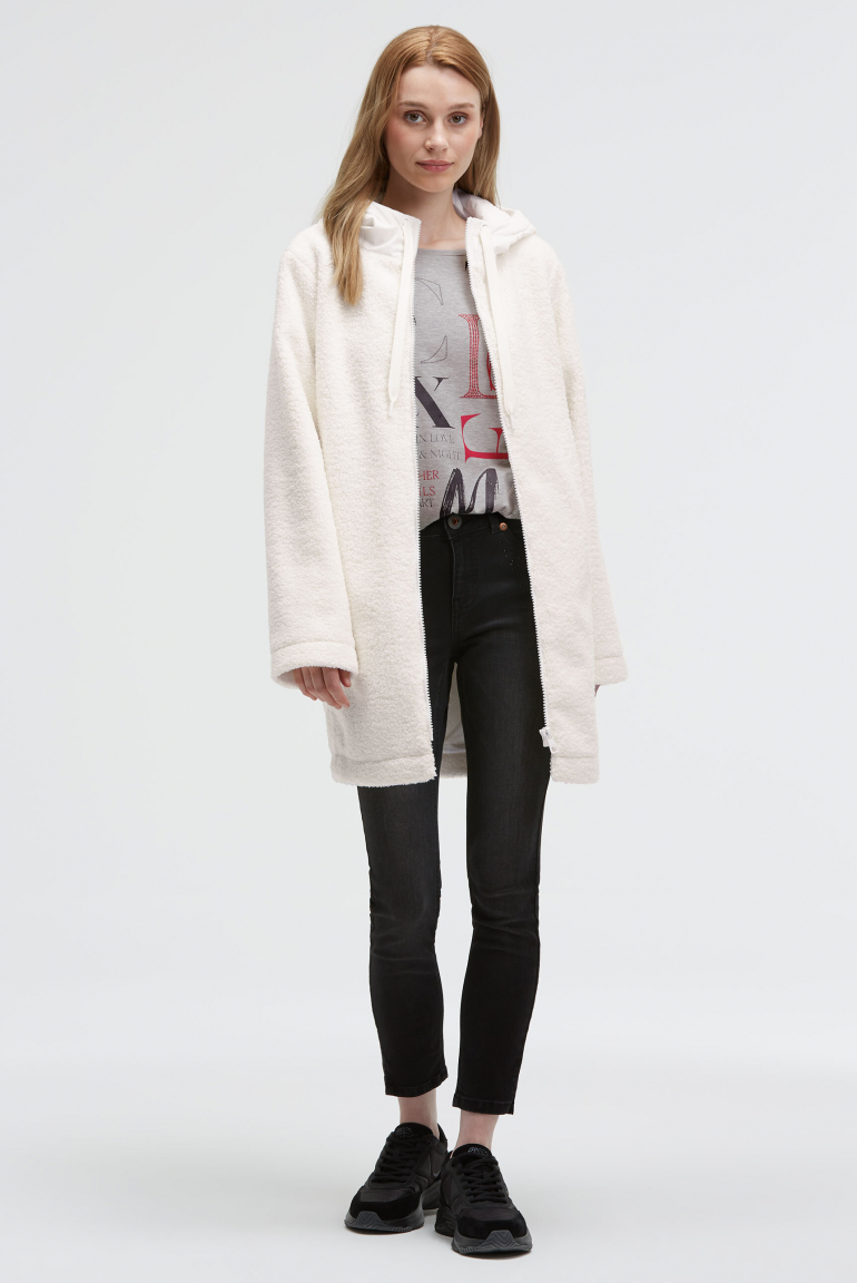 Kurzmantel mit Bouclé-Optik und Kapuze