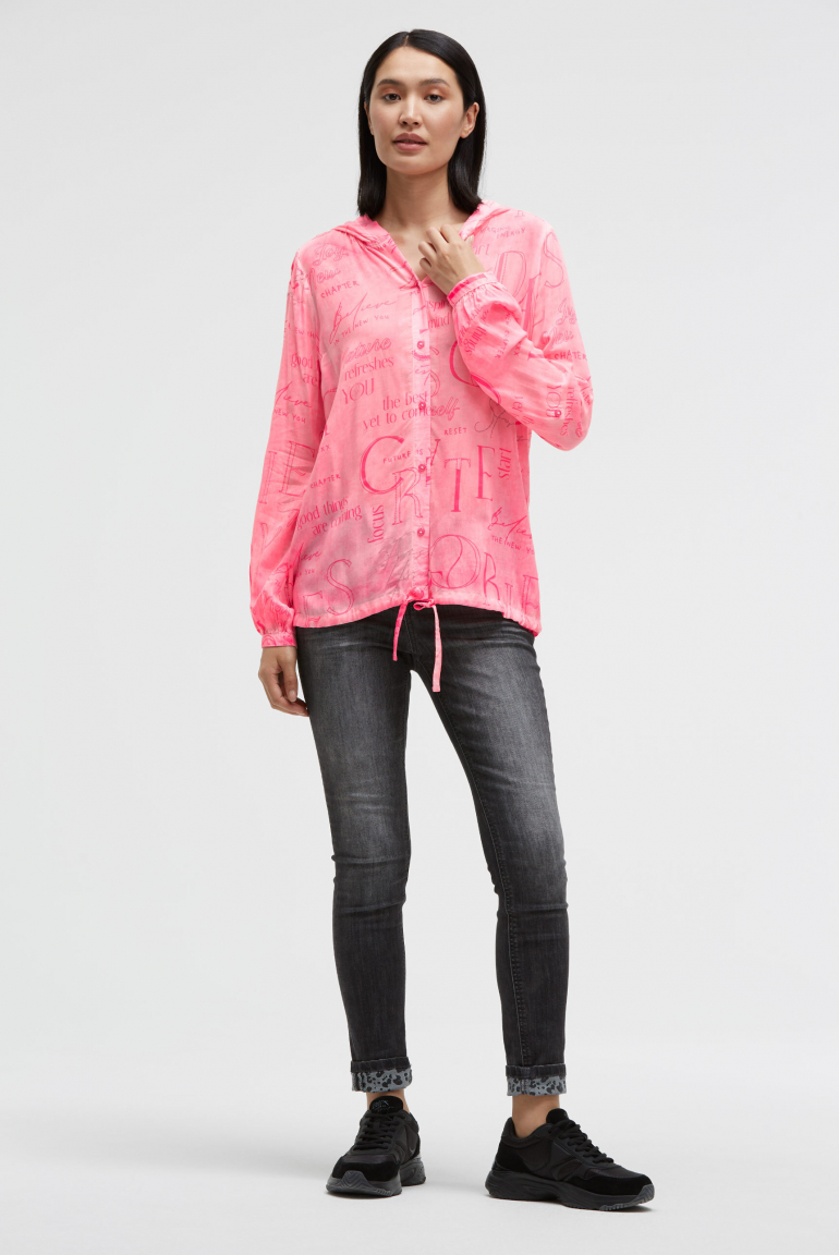 Langarmbluse mit Kapuze und All Over Print