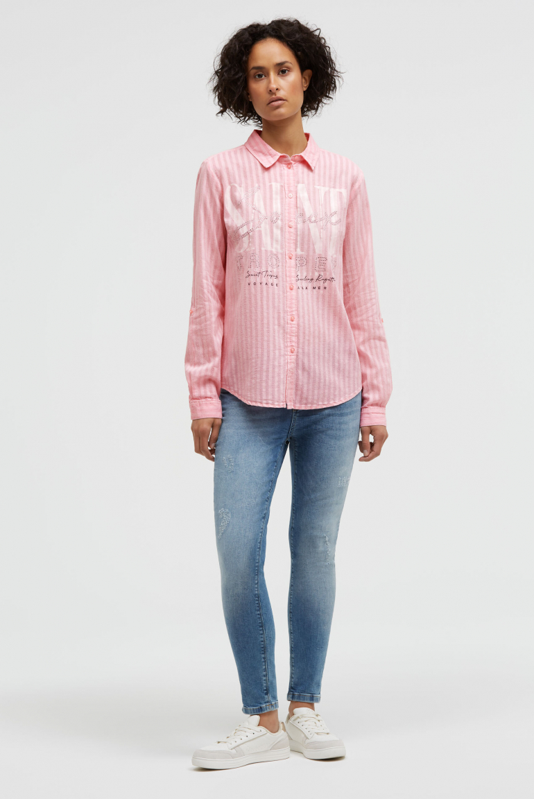 Langarmbluse mit Streifenstruktur und Artwork