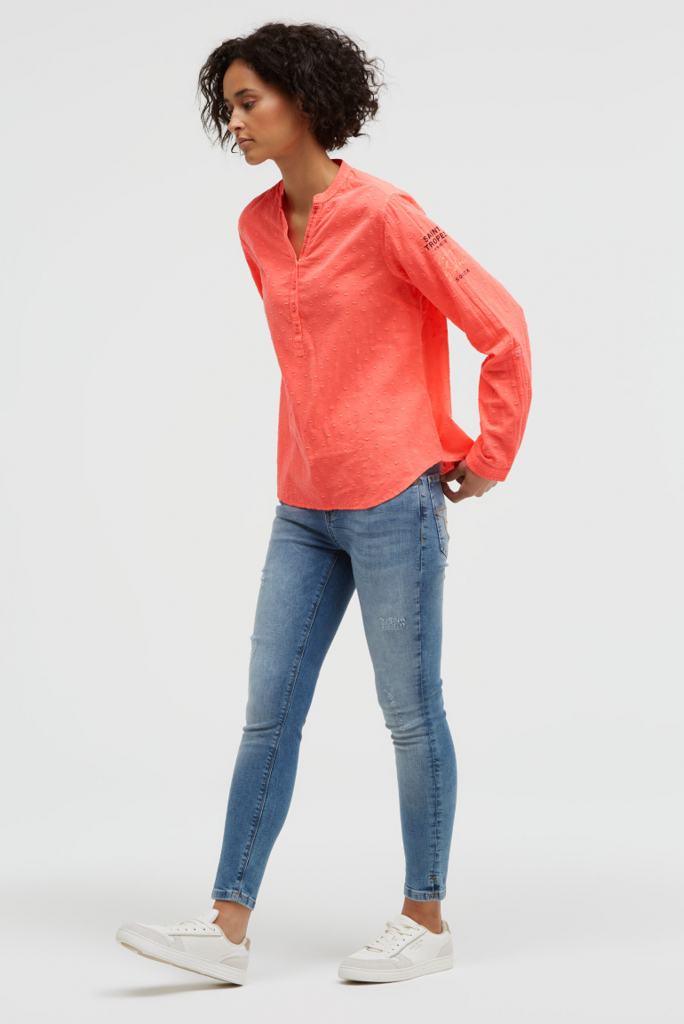 Langarmbluse mit Tunika-Ausschnitt und Prints