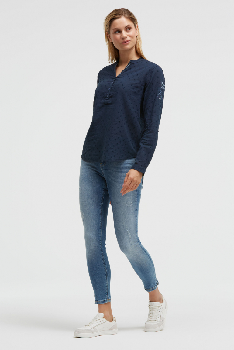 Langarmbluse mit Tunika-Ausschnitt und Prints