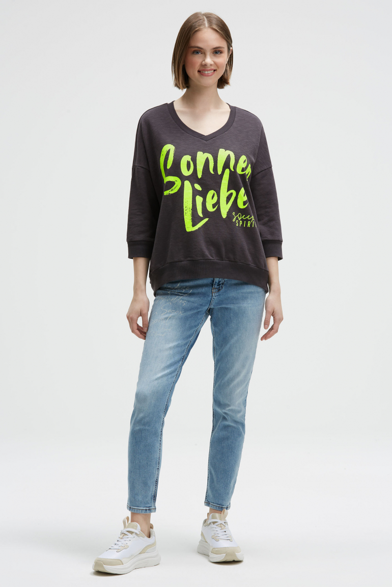 Oversized Sweatshirt mit V-Ausschnitt und Print