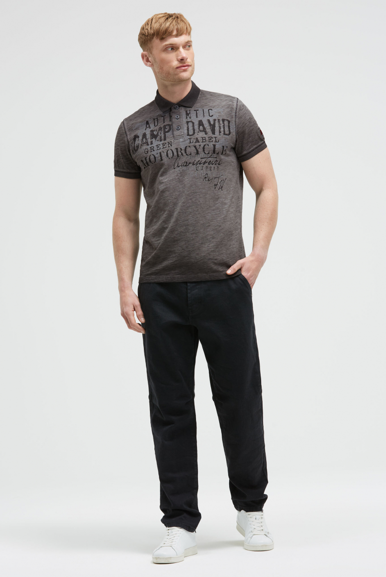 Poloshirt Oil Dyed mit Used Prints