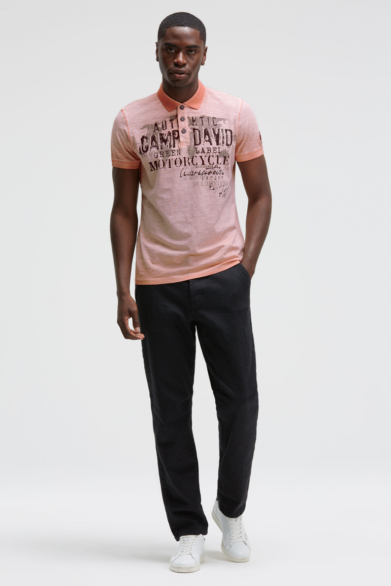 Poloshirt Oil Dyed mit Used Prints