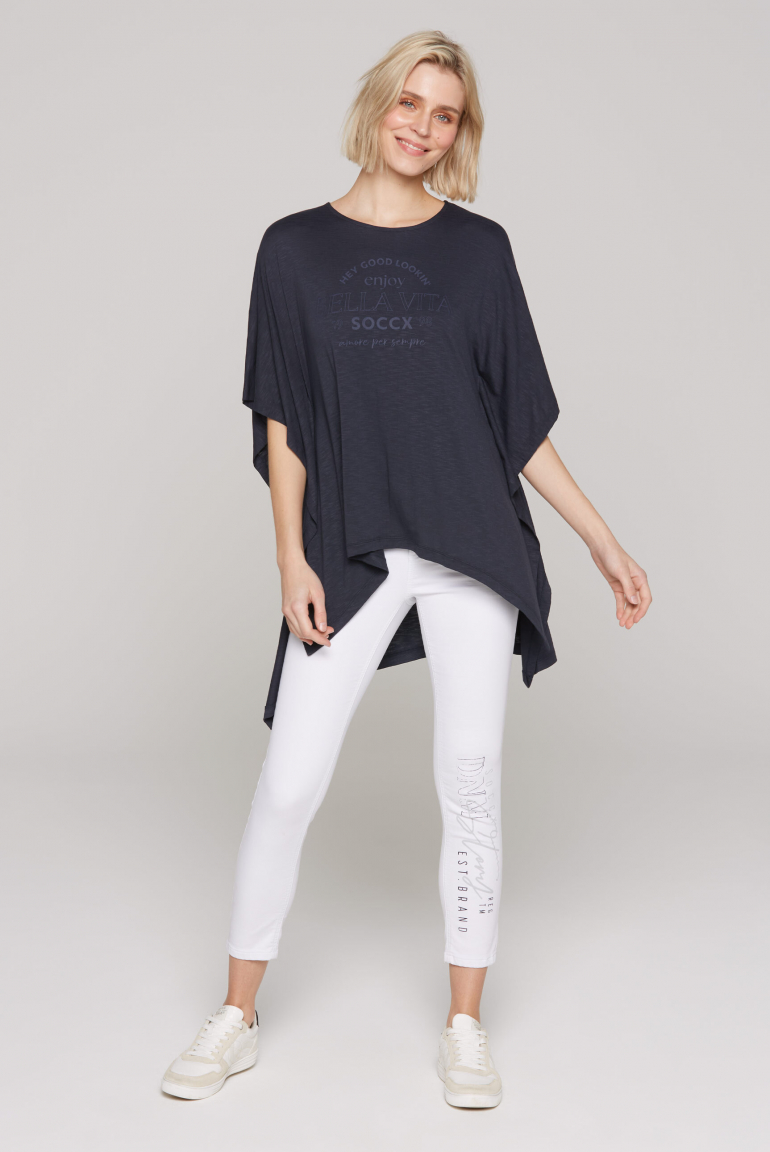 Poncho-Shirt mit tonigem Rubber Print