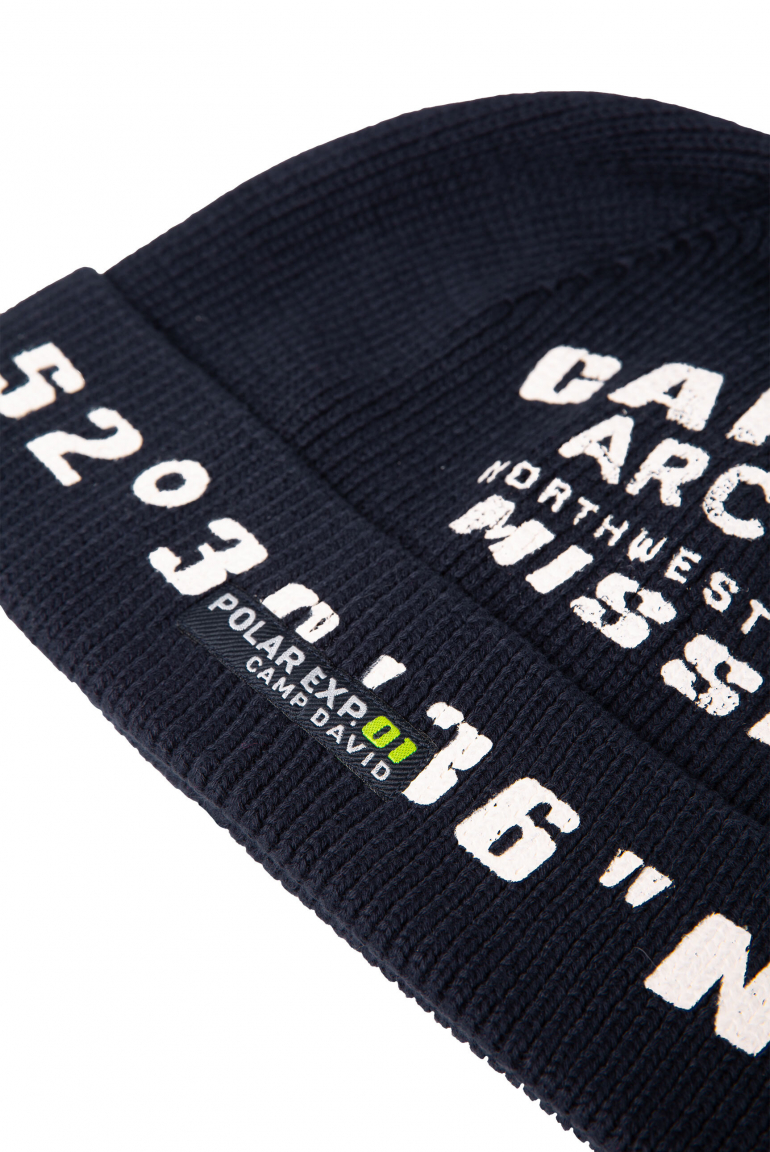 Rippstrickmütze mit Logo Print und Patch