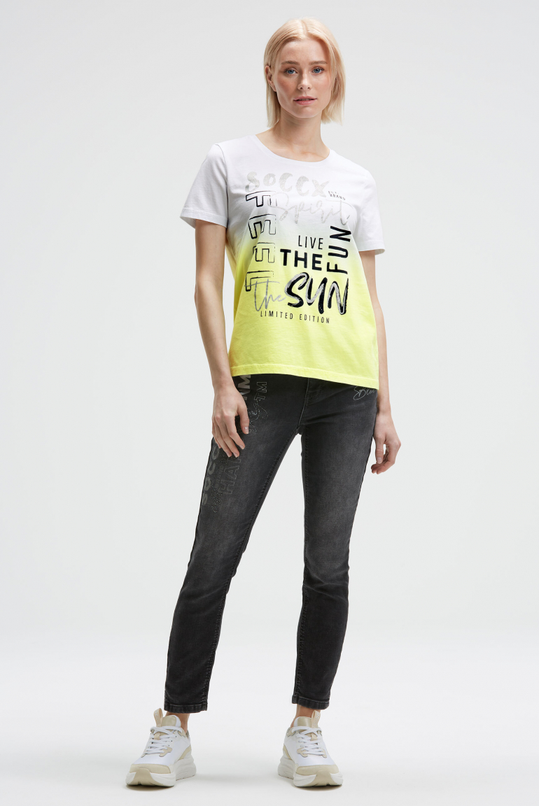 Rundhalsshirt Dip Dye mit Glitter Print