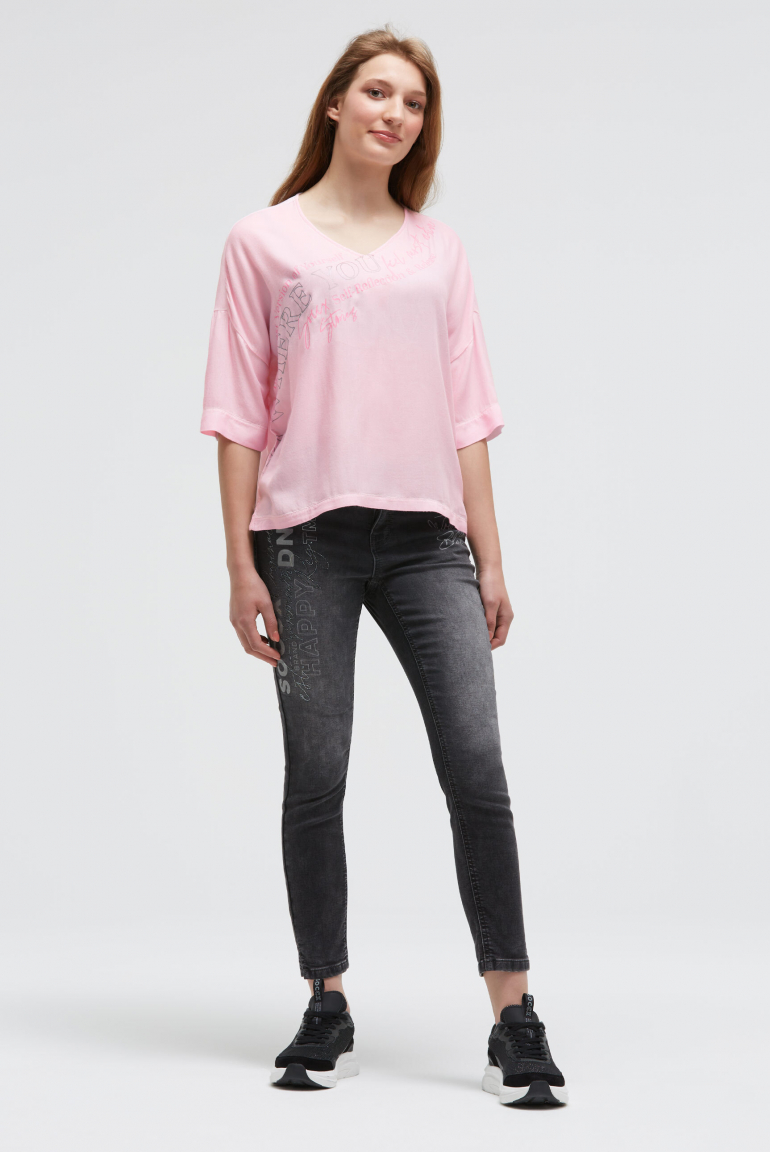 Shirt im Materialmix mit Folienprint