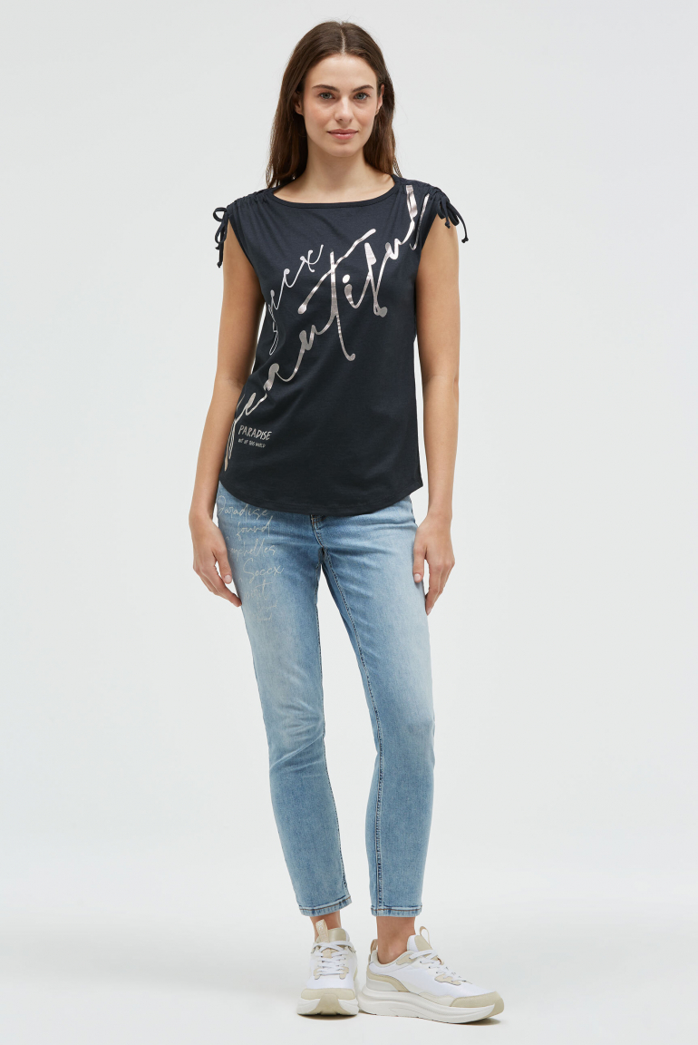 Shirt im Materialmix mit Schulterraffung