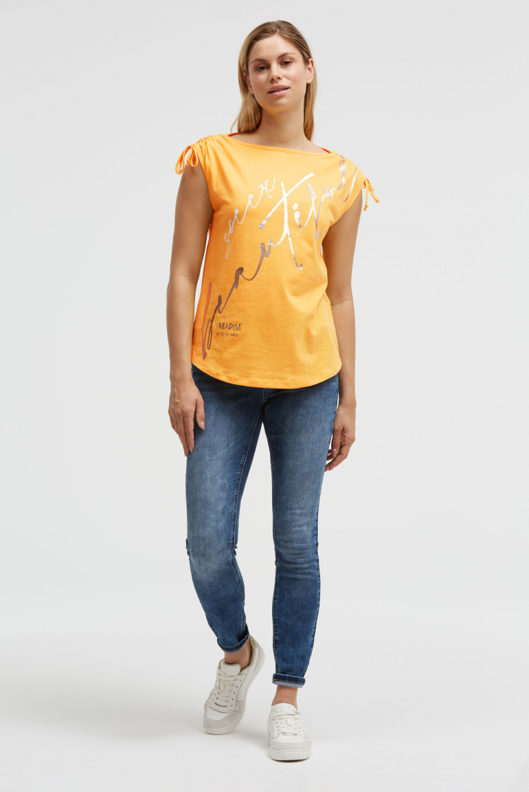 Shirt im Materialmix mit Schulterraffung