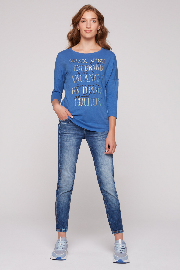 Shirt mit 3/4-Ärmeln und buntem Wording Print