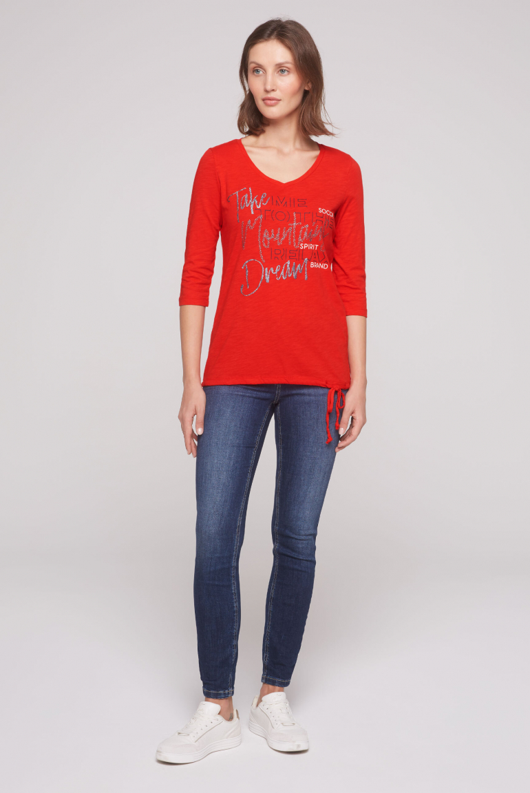 Shirt mit V-Ausschnitt und Tunnelzugband im Saum