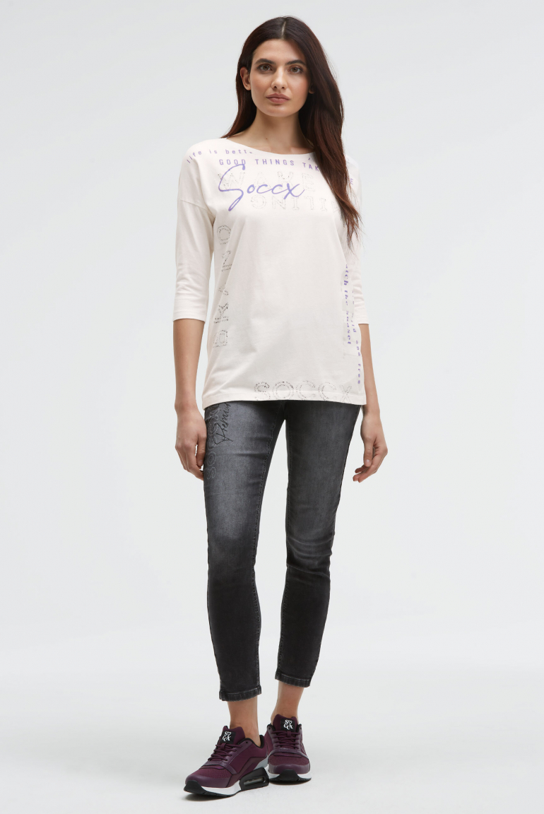 Shirt mit verkürzten Ärmeln und Label Print