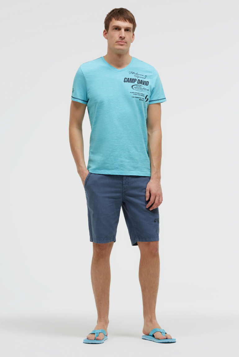 Shorts aus Leinen-Mix mit Label Print