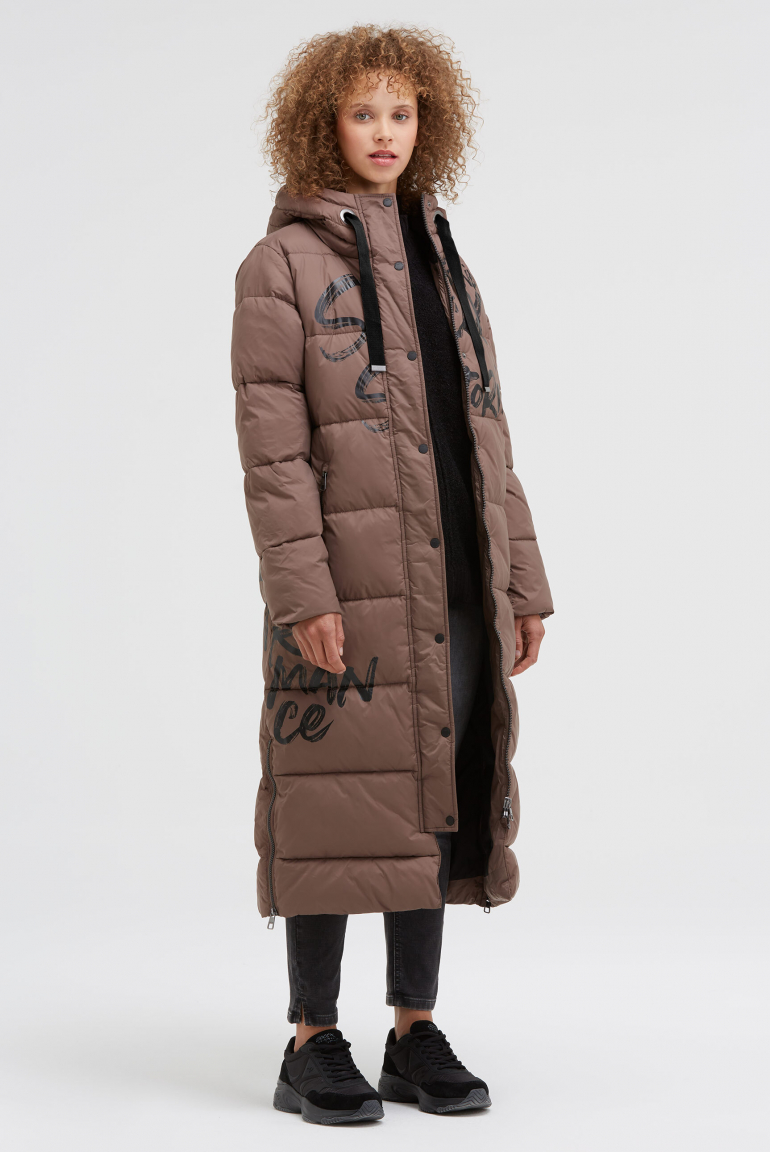Steppmantel mit Kapuze und Logo Prints