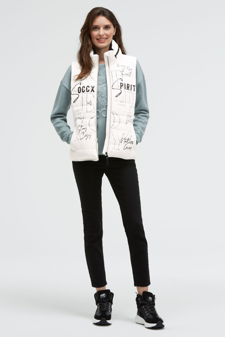 Steppweste mit Label Prints und Kapuze im Kragen