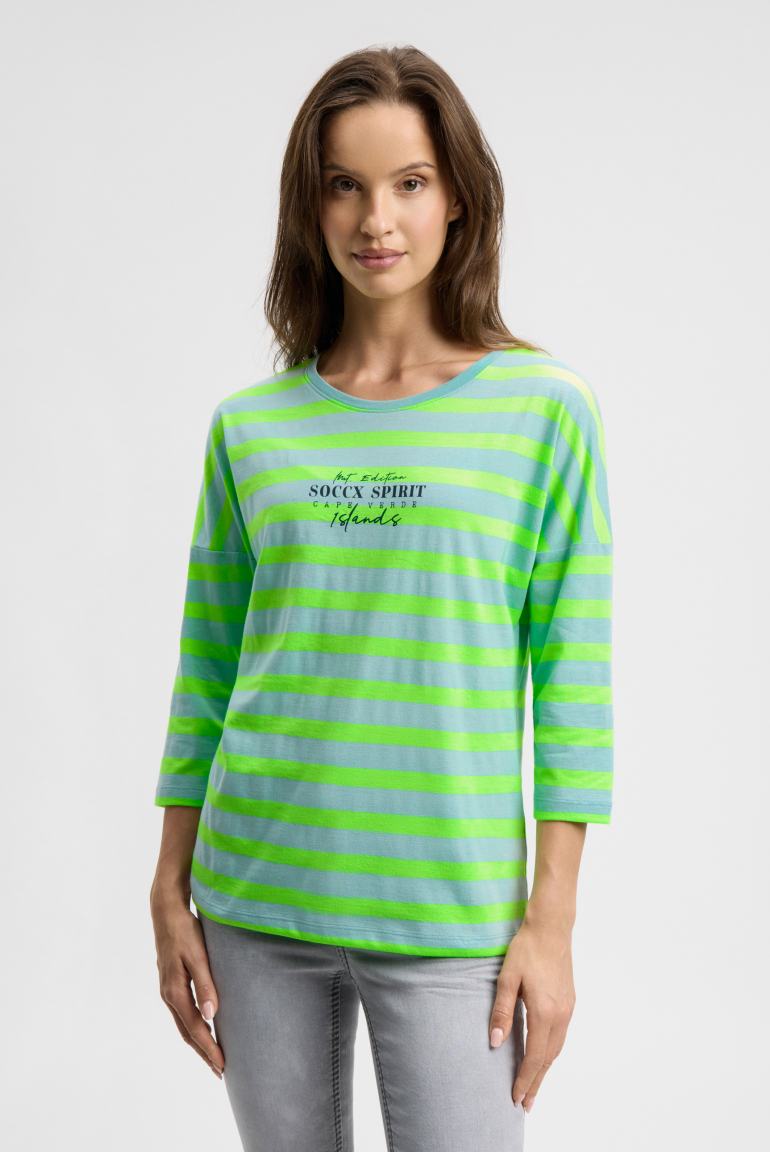 Streifenshirt mit Rücken-Print und 3/4-Ärmeln