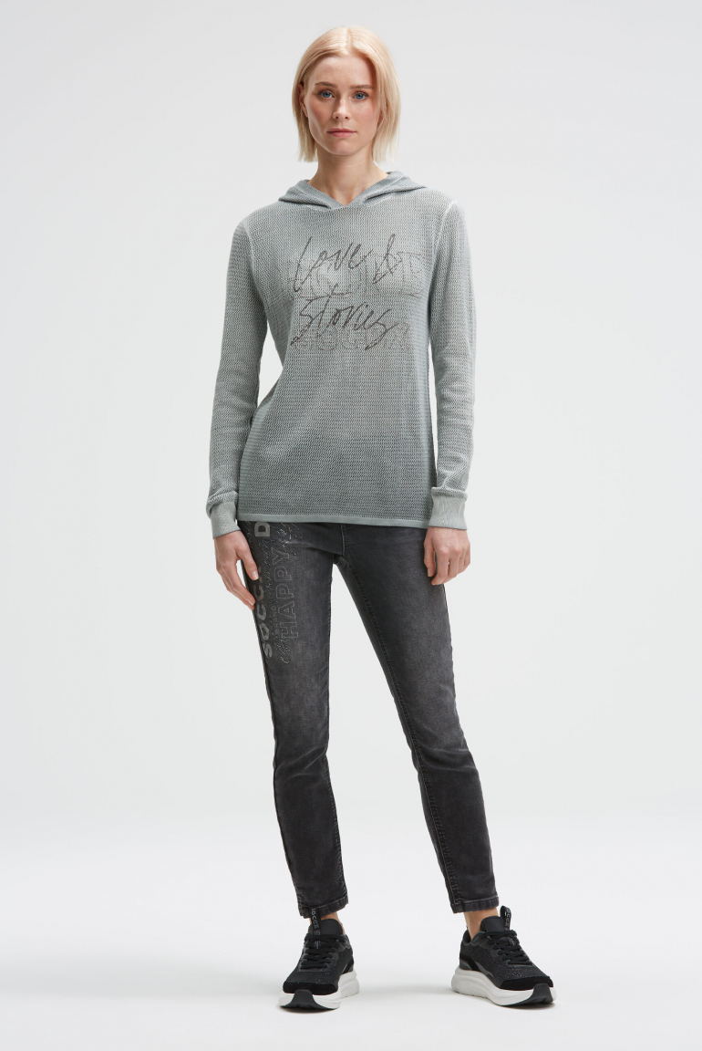 Strick-Hoodie mit Mesh-Struktur und Artwork