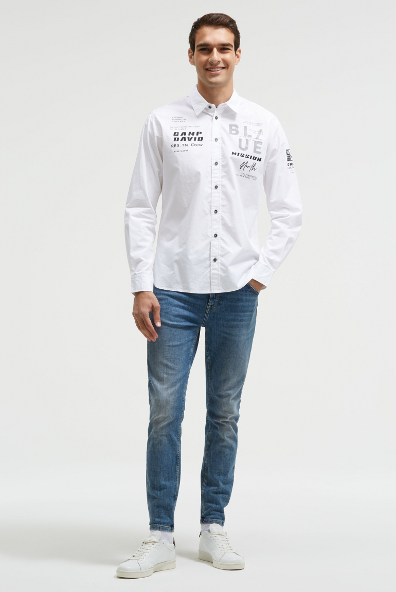 Strukturiertes Langarmhemd mit Used Print