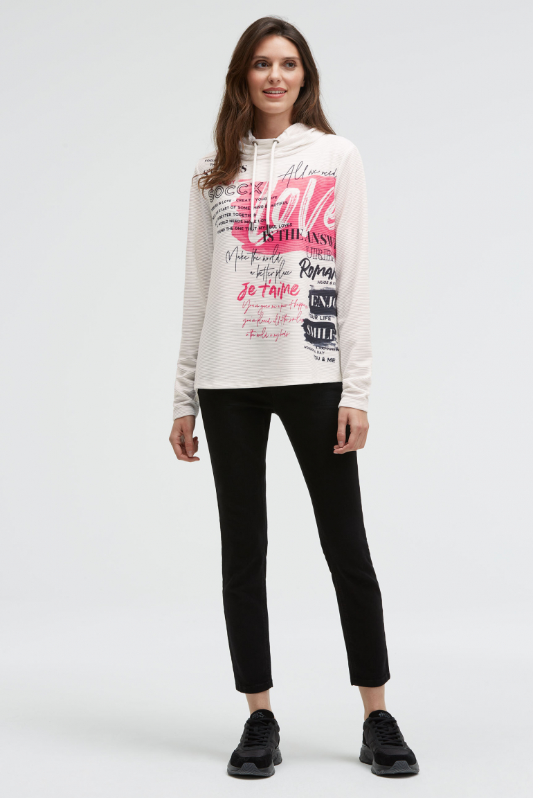 Strukturiertes Sweatshirt mit hohem Kragen und Artwork