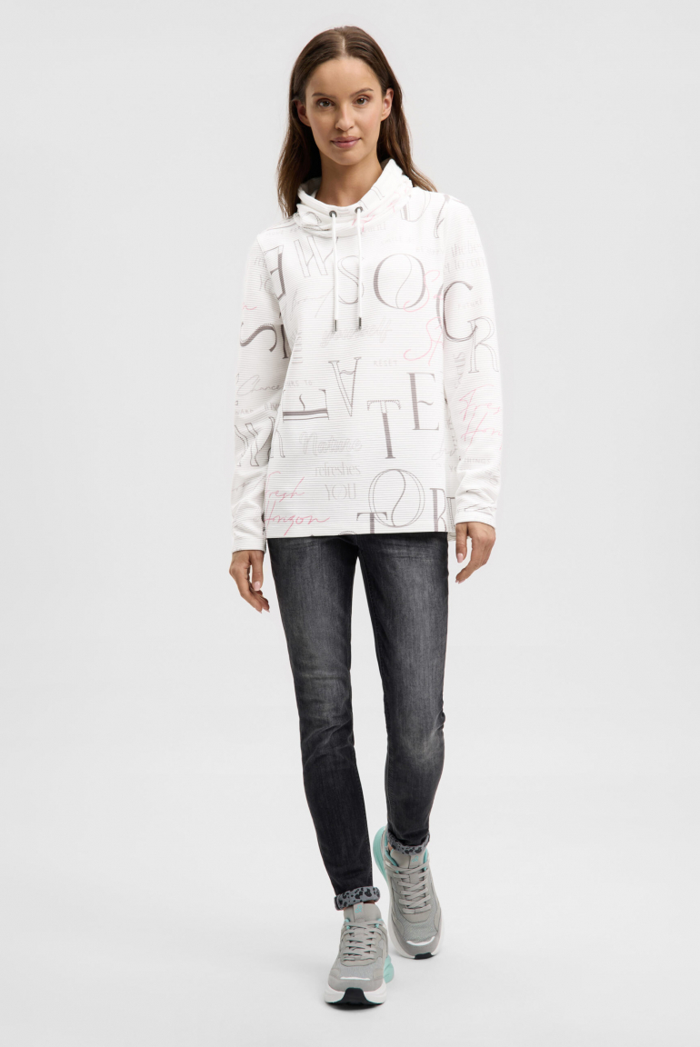 Strukturiertes Sweatshirt mit hohem Kragen und Artwork