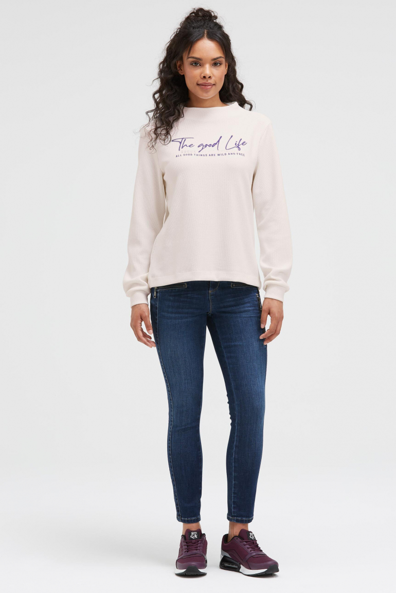 Strukturiertes Sweatshirt mit Stehkragen und Print