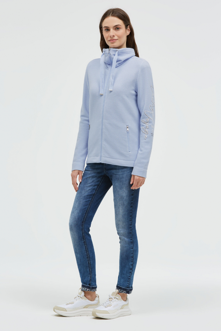 Sweatjacke mit Two-Tone-Struktur und hohem Kragen