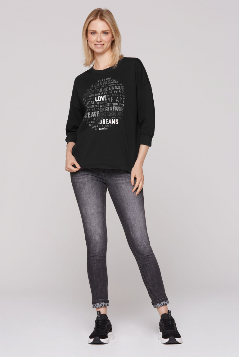Sweatshirt mit Wording Print und 3/4-Arm