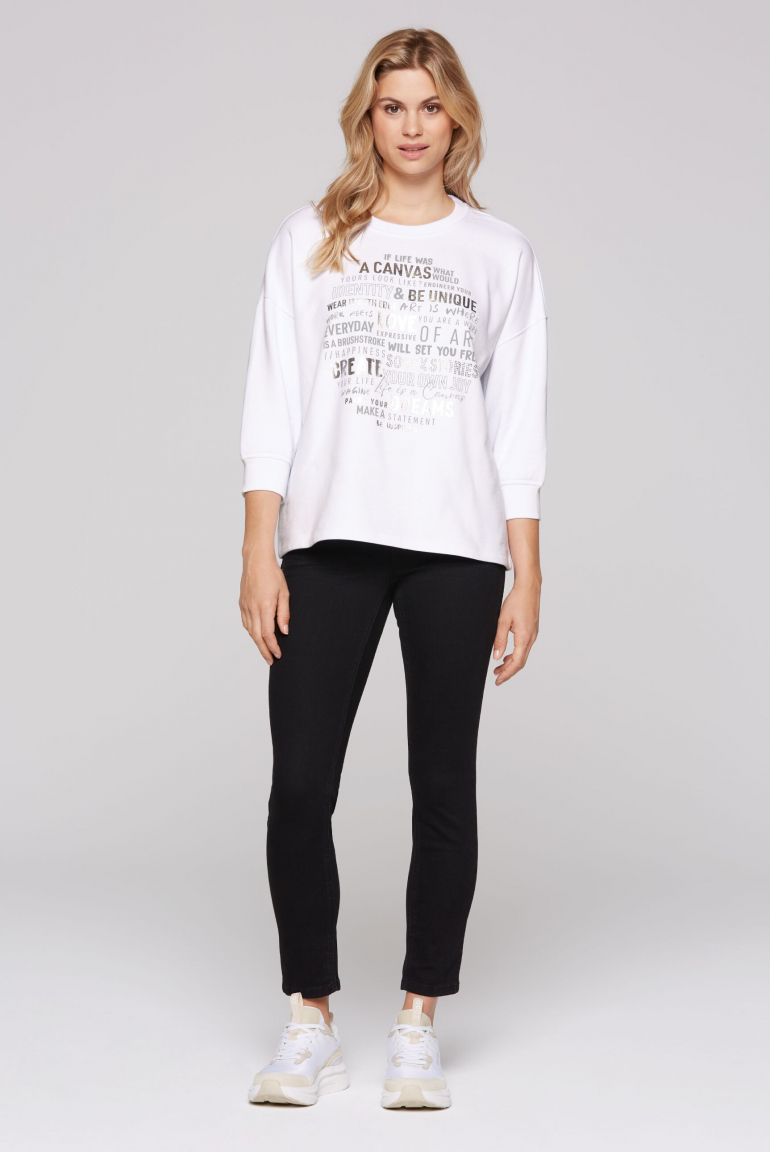 Sweatshirt mit Wording Print und 3/4-Arm