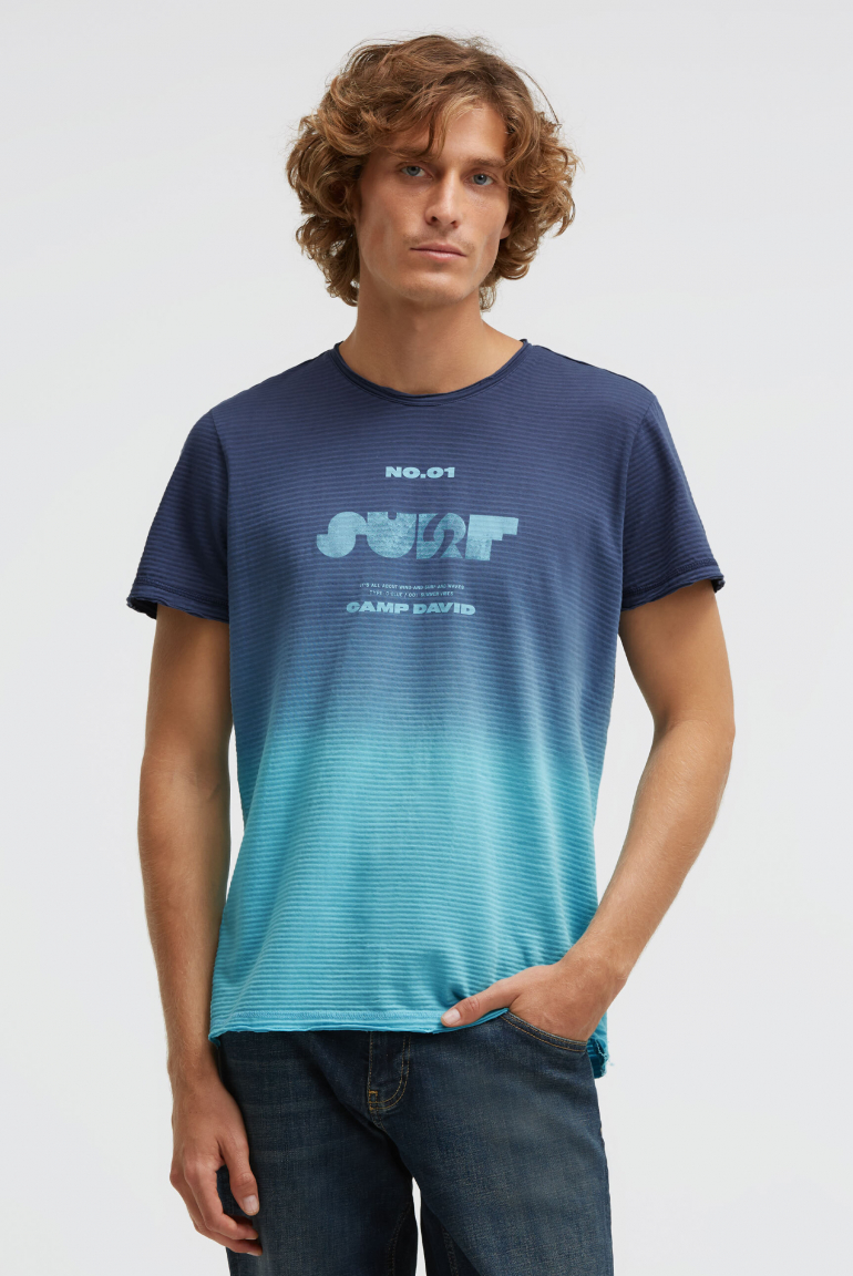 T-Shirt mit Strukturstreifen und Rücken-Artwork