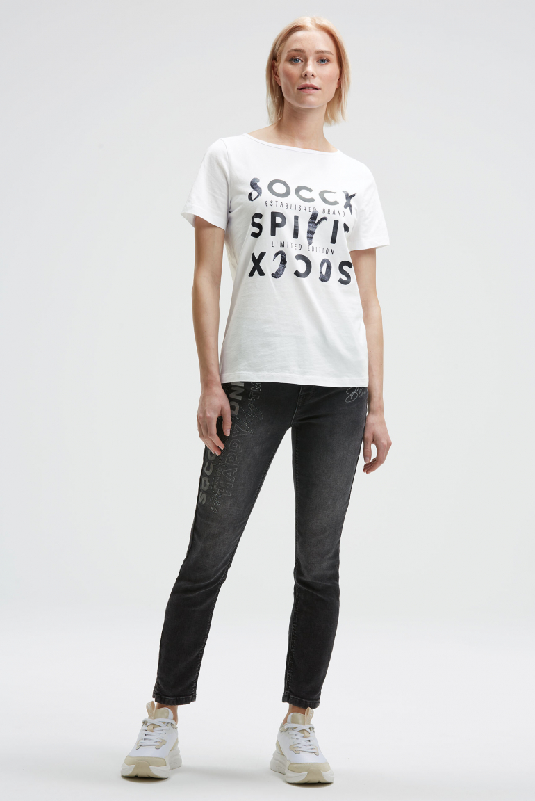 T-Shirt mit U-Boot-Ausschnitt und Artwork