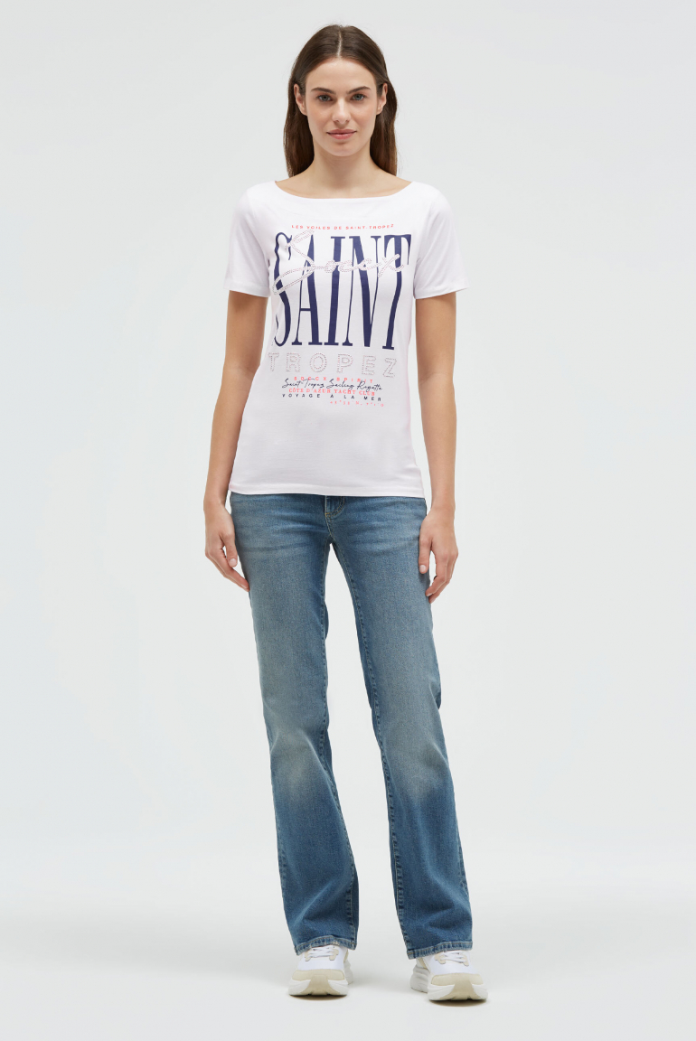 T-Shirt mit U-Boot-Ausschnitt und Artwork