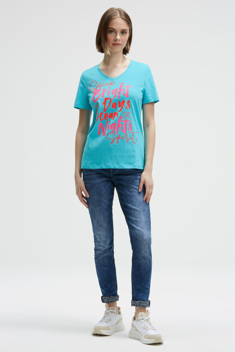 T-Shirt mit V-Ausschnitt und Artwork