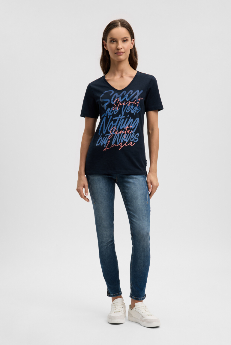 T-Shirt mit V-Ausschnitt und Print