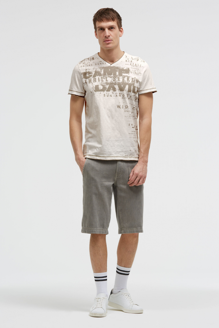 T-Shirt mit V-Neck im Vintage Look