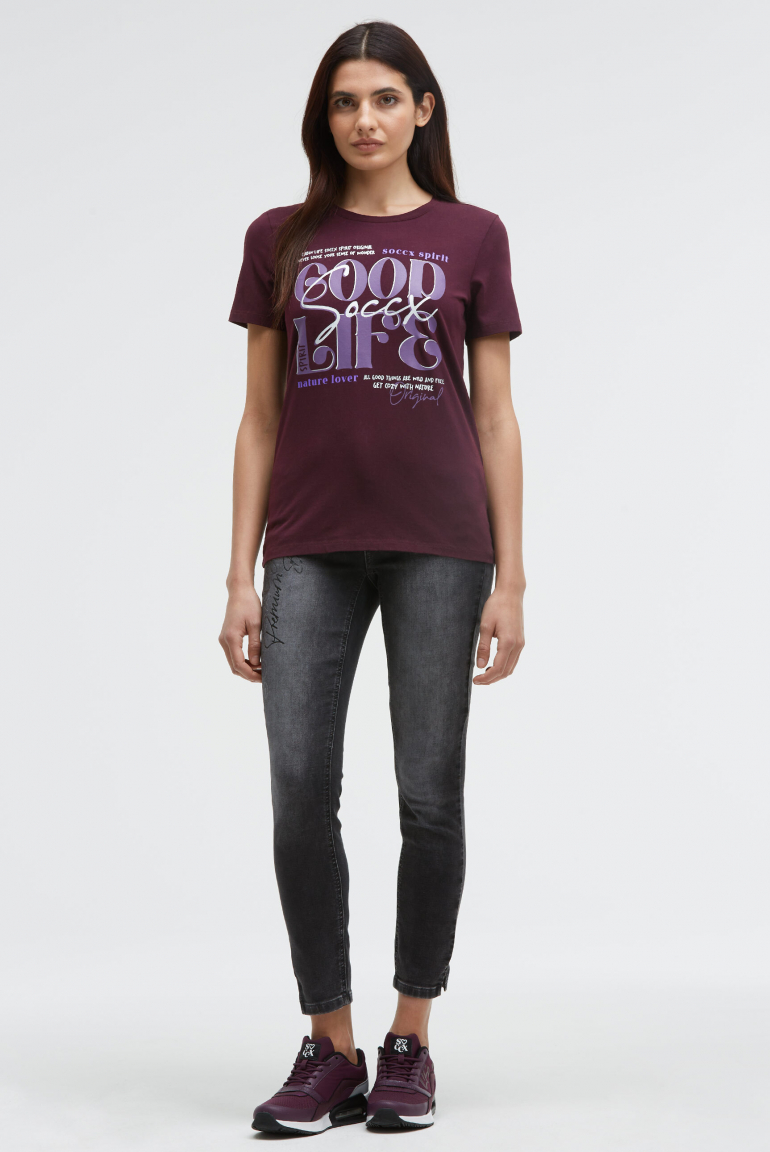 T-Shirt Rundhals mit Wording Print