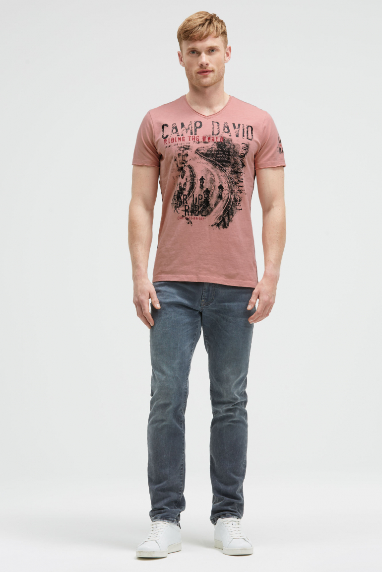 T-Shirt V-Neck im Used Look mit Photoprint