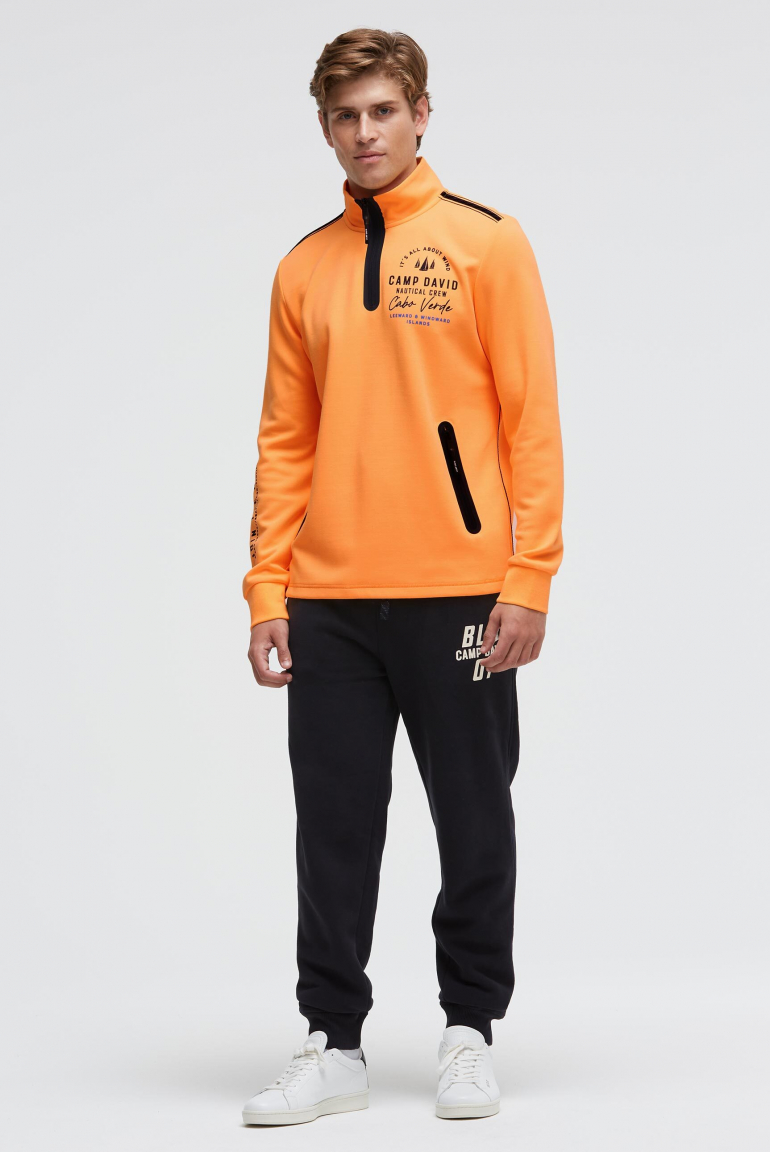 Troyer-Sweatshirt aus Interlock mit Rücken-Artwork