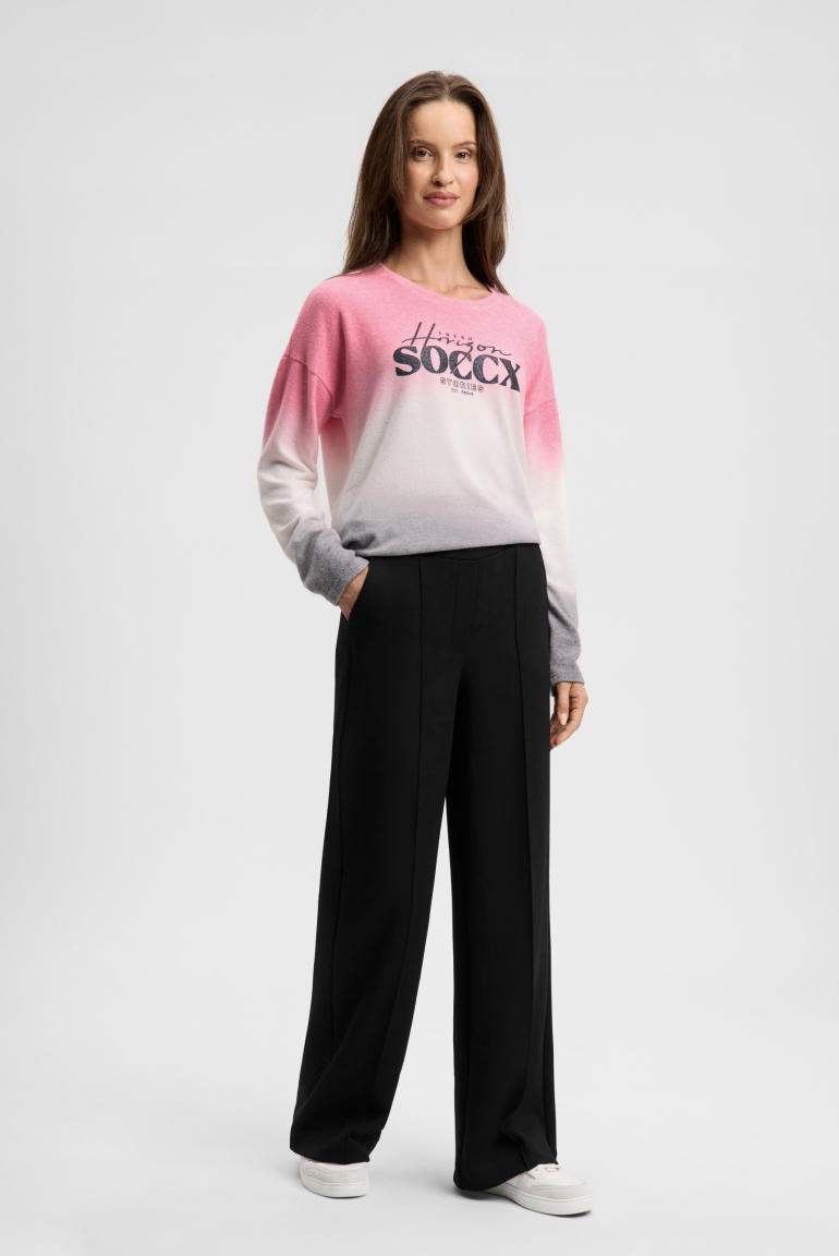 Wide Leg Hose mit Biesen und Elastikbund