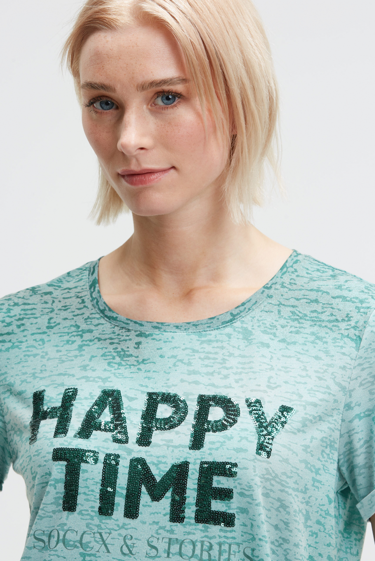 Ausbrenner-Shirt mit Pailletten-Wording